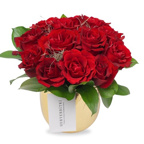 Golden Red Roses (Altın Vazoda Kırmızı Güller 15'li)
