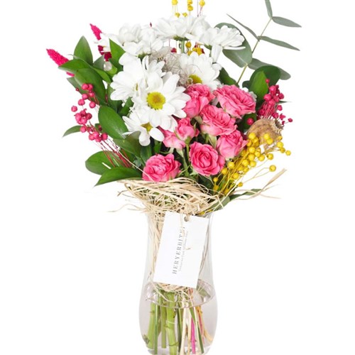 Pink Daisy Bouquet (Beyaz Papatya Pembe Güller Buketi)