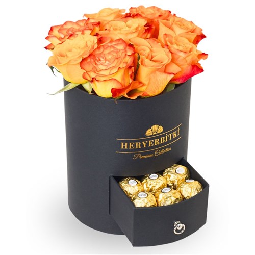 Premium Kutuda Turuncu Güller ve Ferrero Rocher