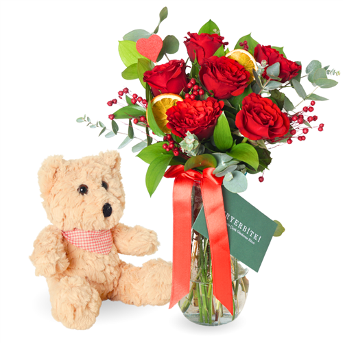 Timeless Love & Teddy Bundle (Kırmızı Güller ve Ayıcık)