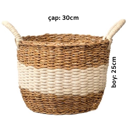 Beyaz Şeritli Hasır Saksı