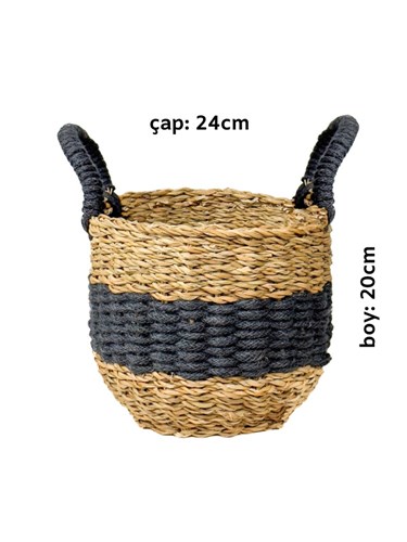 Boho Siyah Şeritli Hasır Saksı