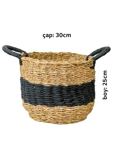 Boho Siyah Şeritli Hasır Saksı