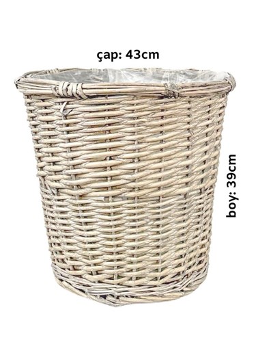 Gri Eskitme Hasır Sepet