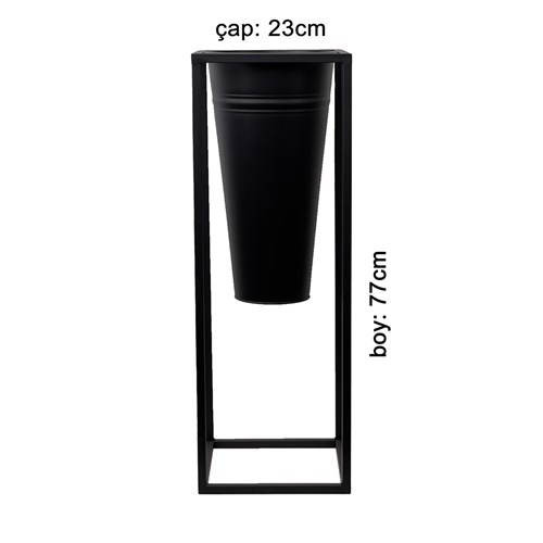 Ayaklı Siyah Metal Saksı 23cm
