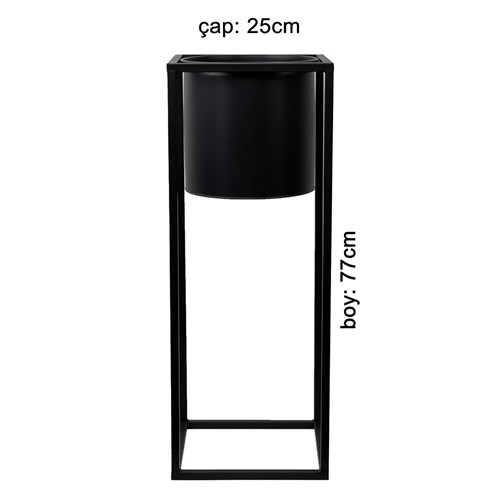 Ayaklı Siyah Metal Saksı 25cm