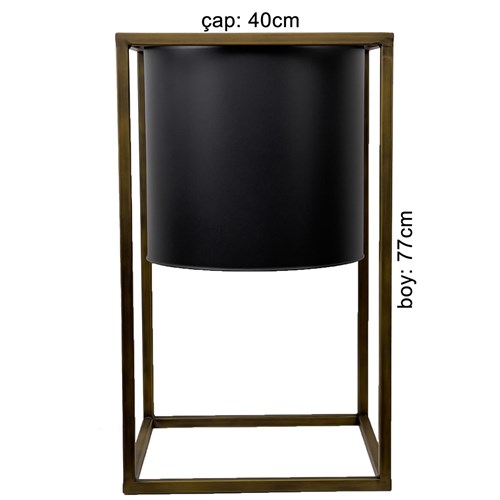 Ayaklı Siyah Metal Saksı 40cm