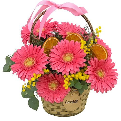 Pembe Gerbera Çiçek Sepeti